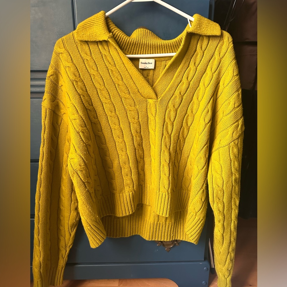 Sunday Best Mustard V-Neck Cable Knit Sweater